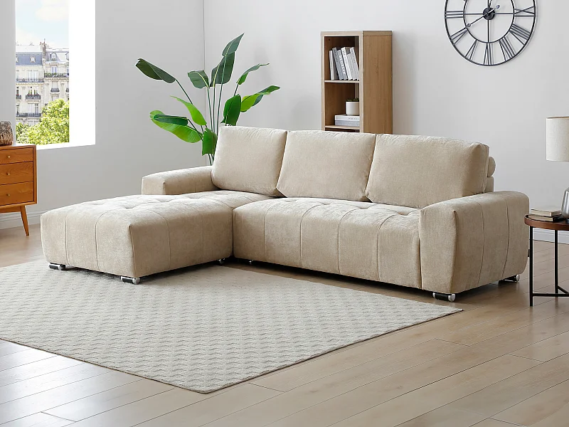 Canapé d'angle gauche en tissu beige MICHELIA