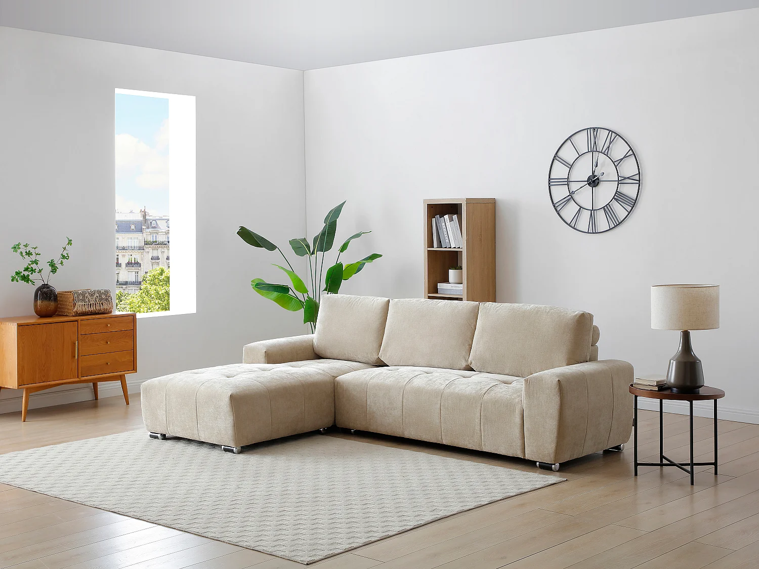 Ecksofa - Ecke links - Stoff Beige - MICHELIA