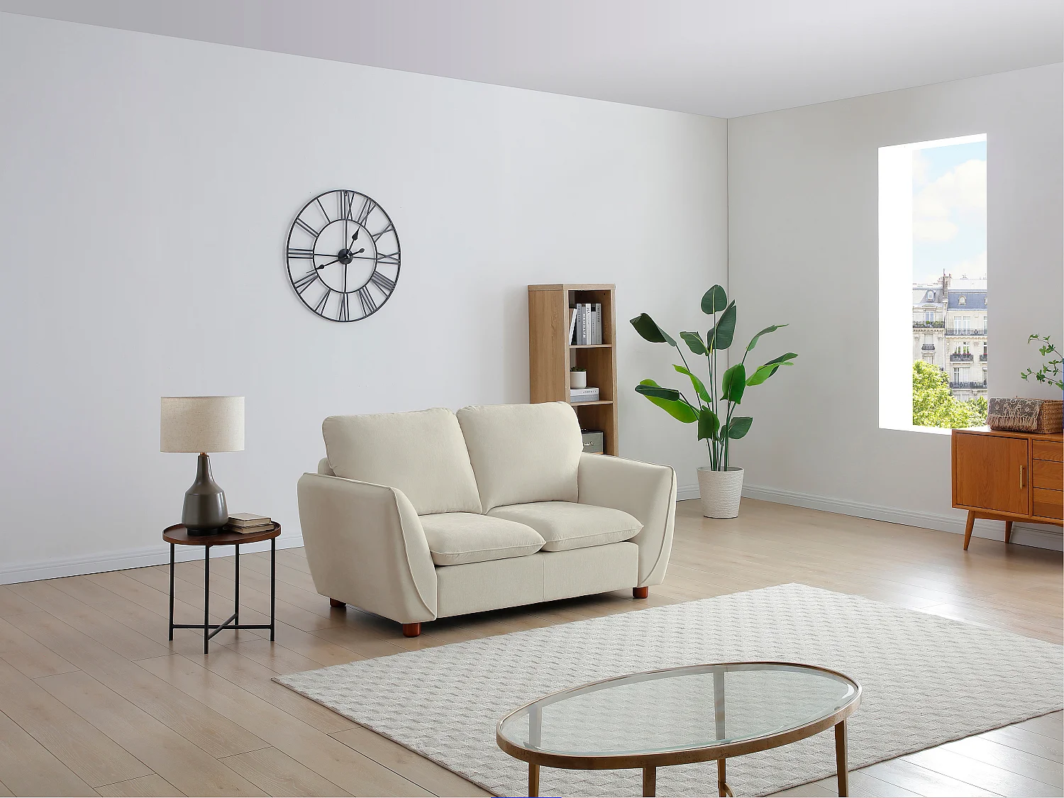 Canapé 2 places en tissu blanc cassé MENARDIA