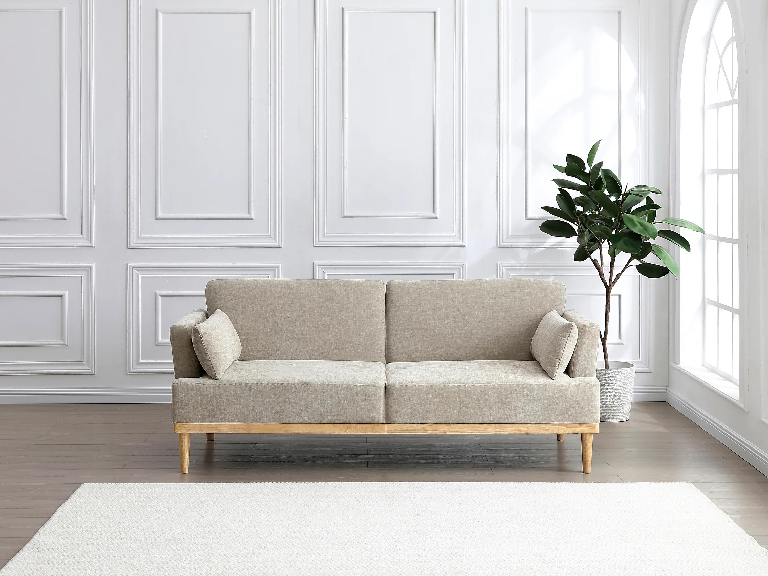 Canapé 3 places convertible clic-clac en tissu beige AMBRILO