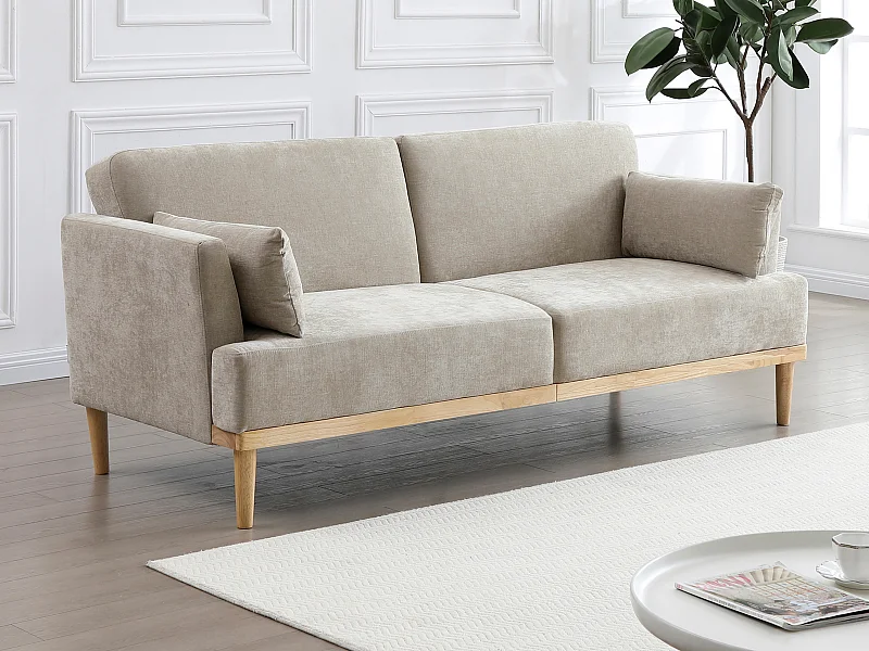 Divano letto 3 posti clic-clac in tessuto beige - AMBRILO