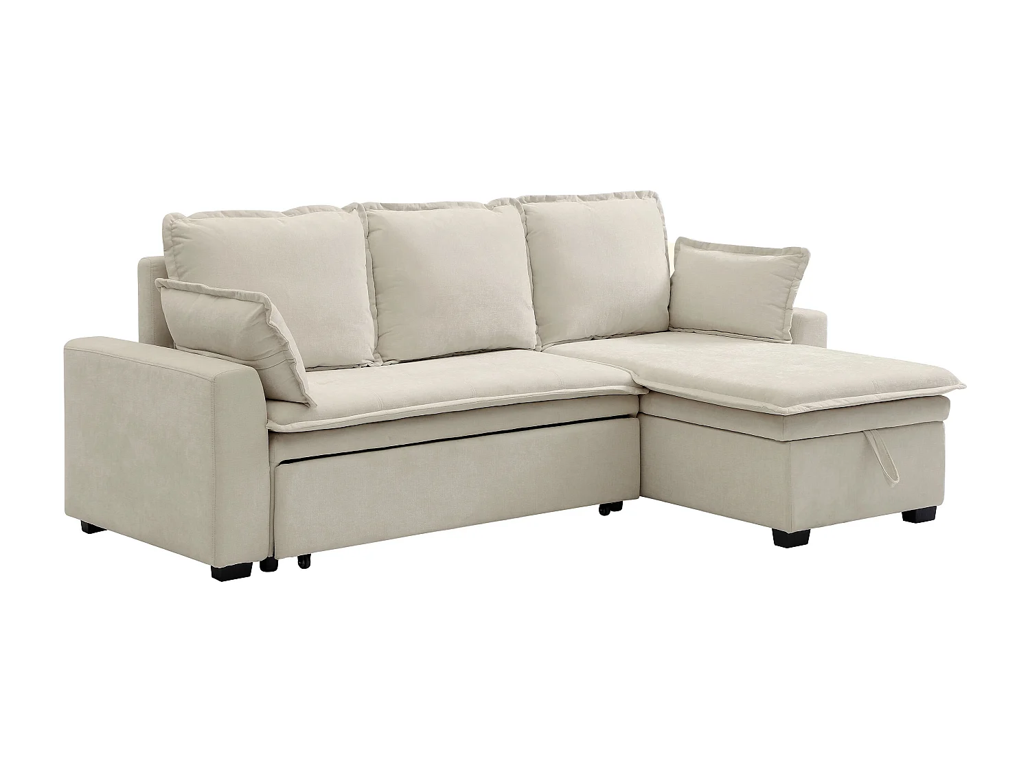 Canapé d'angle convertible et réversible en tissu blanc cassé ZAKILA