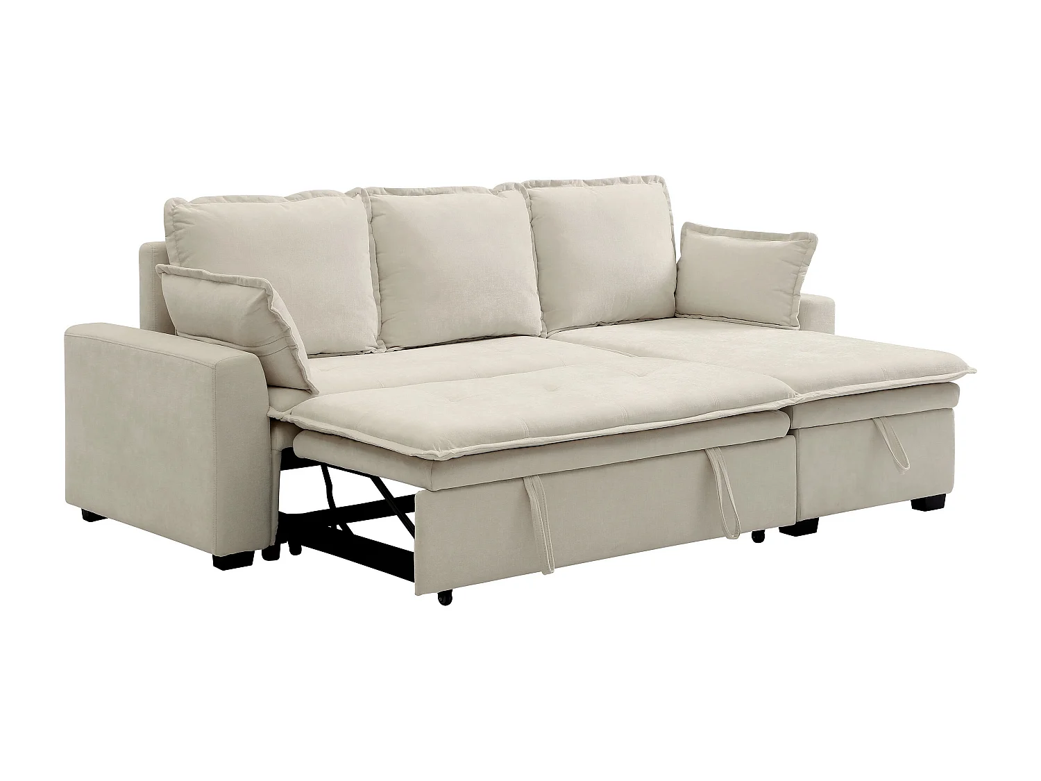 Canapé d'angle convertible et réversible en tissu blanc cassé ZAKILA