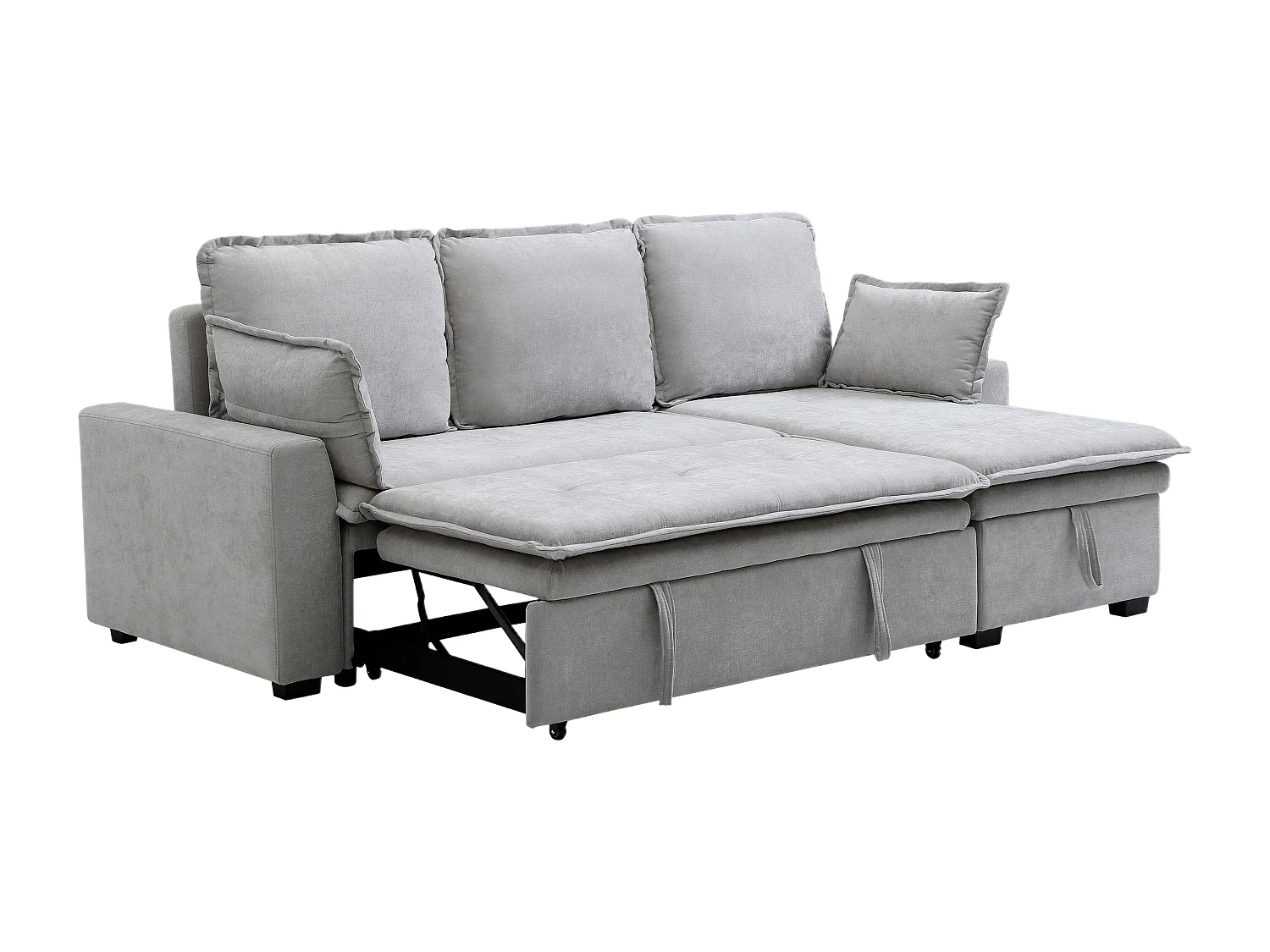 Canapé d'angle convertible et réversible en tissu gris clair ZAKILA