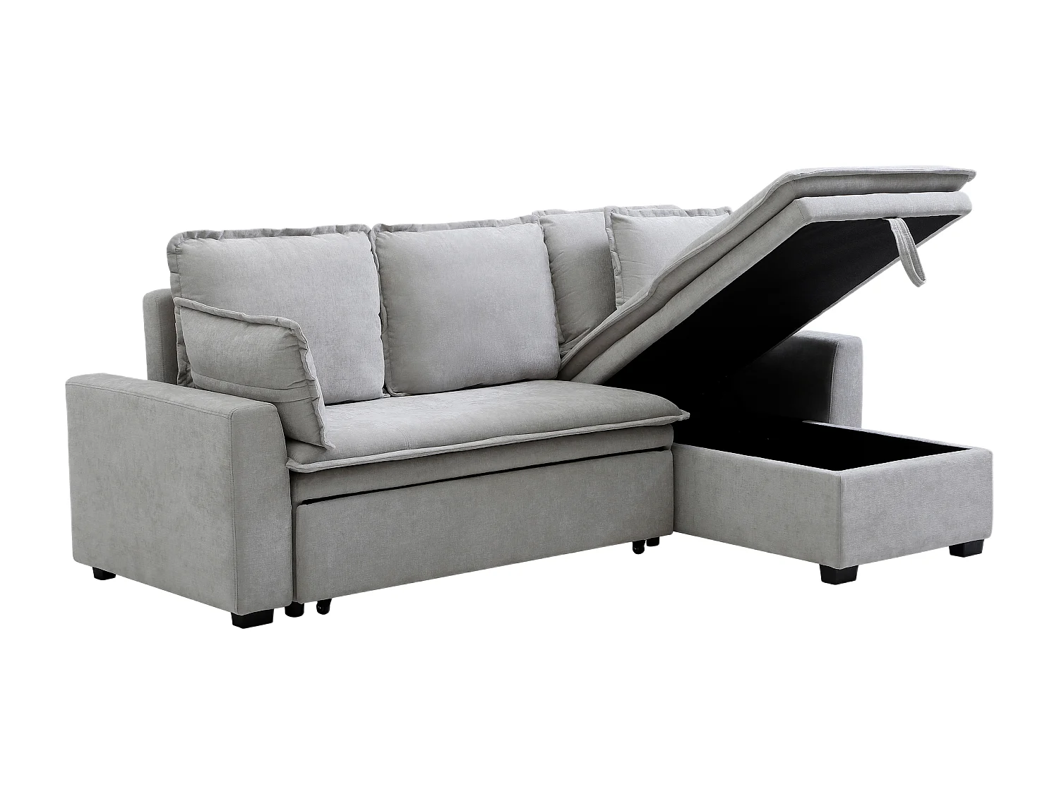 Canapé d'angle convertible et réversible en tissu gris clair ZAKILA