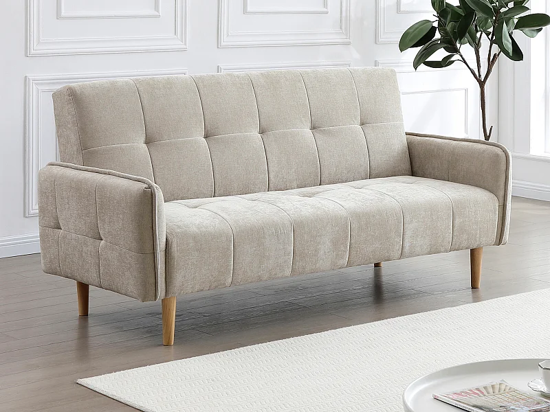 Canapé 3 places convertible clic-clac en tissu beige SONIATA