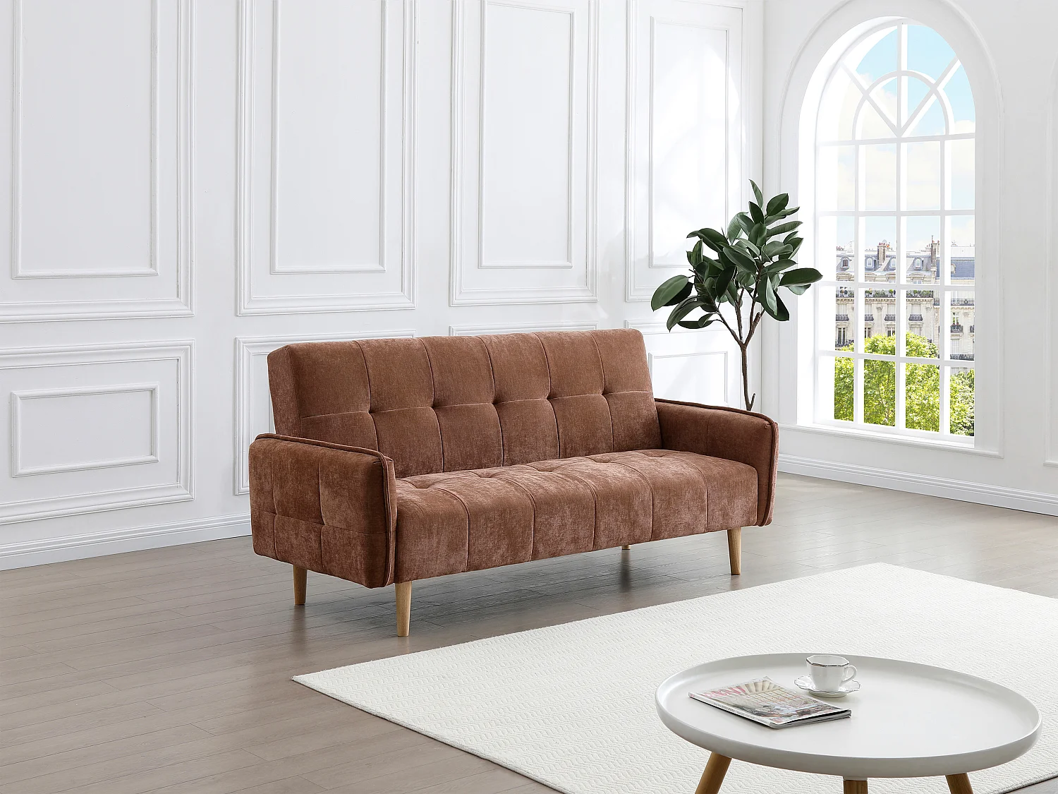 Canapé 3 places convertible clic-clac en tissu marron SONIATA