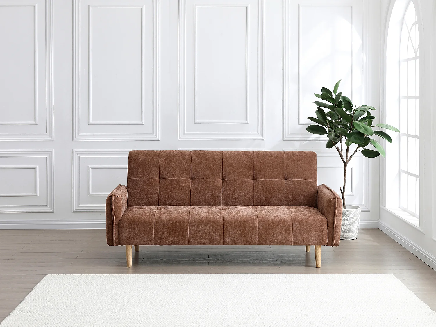 Canapé 3 places convertible clic-clac en tissu marron SONIATA