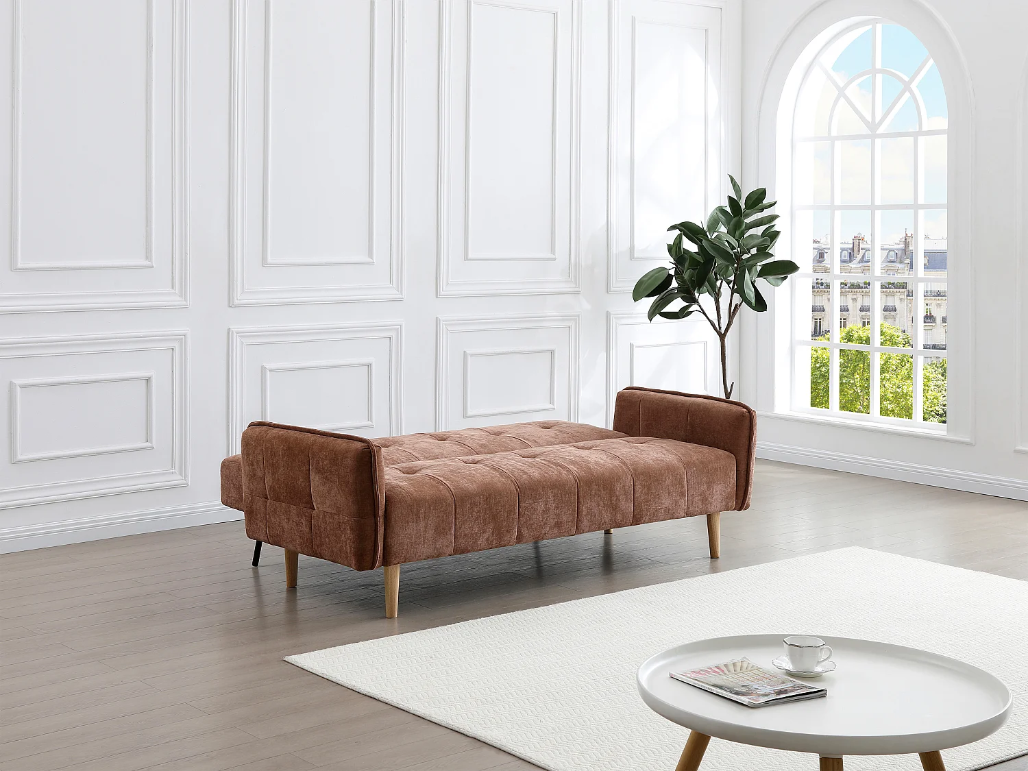 Canapé 3 places convertible clic-clac en tissu marron SONIATA