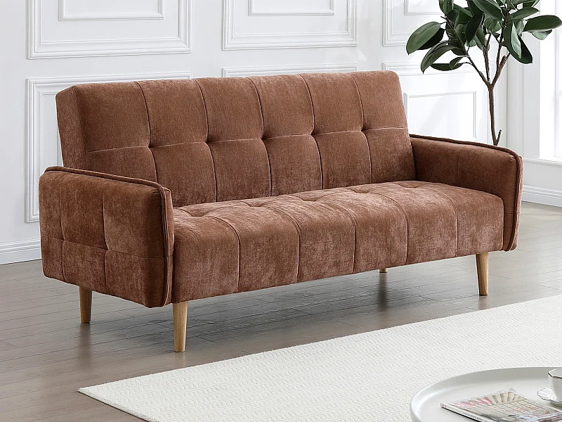 Canapé 3 places convertible clic-clac en tissu marron SONIATA