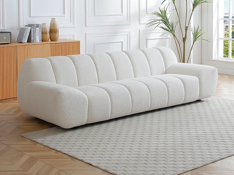 Canapé 3 places en tissu bouclette blanc SORIELI