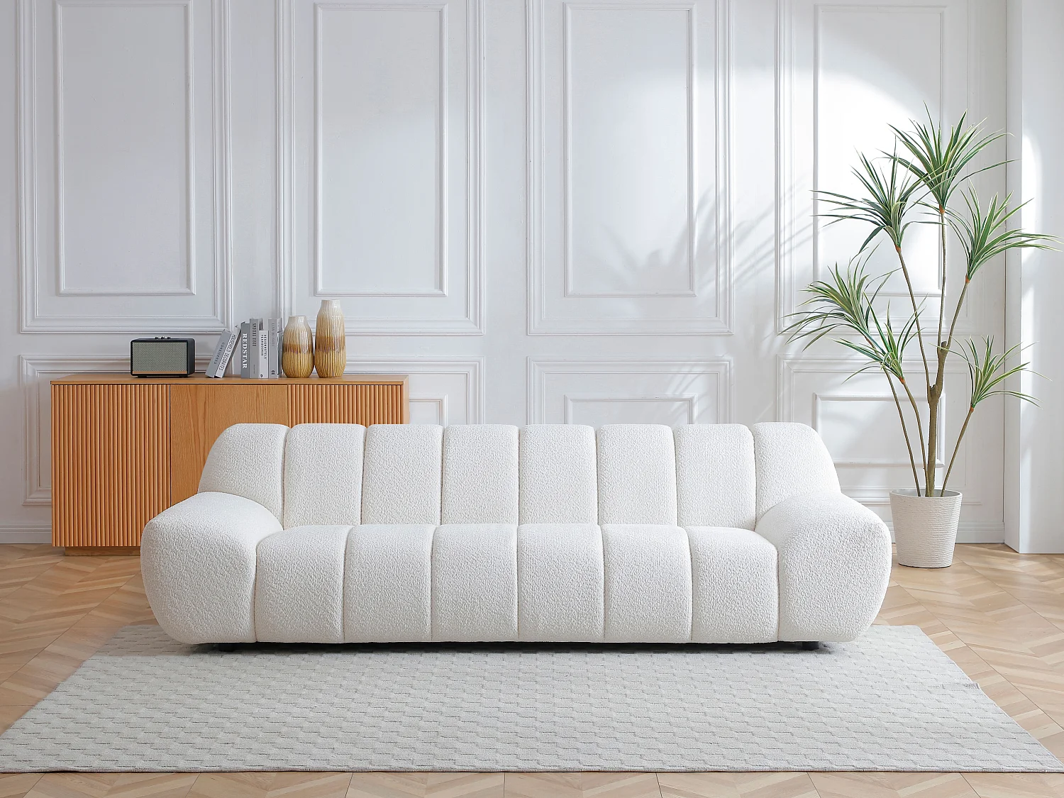 Canapé 3 places en tissu bouclette blanc SORIELI