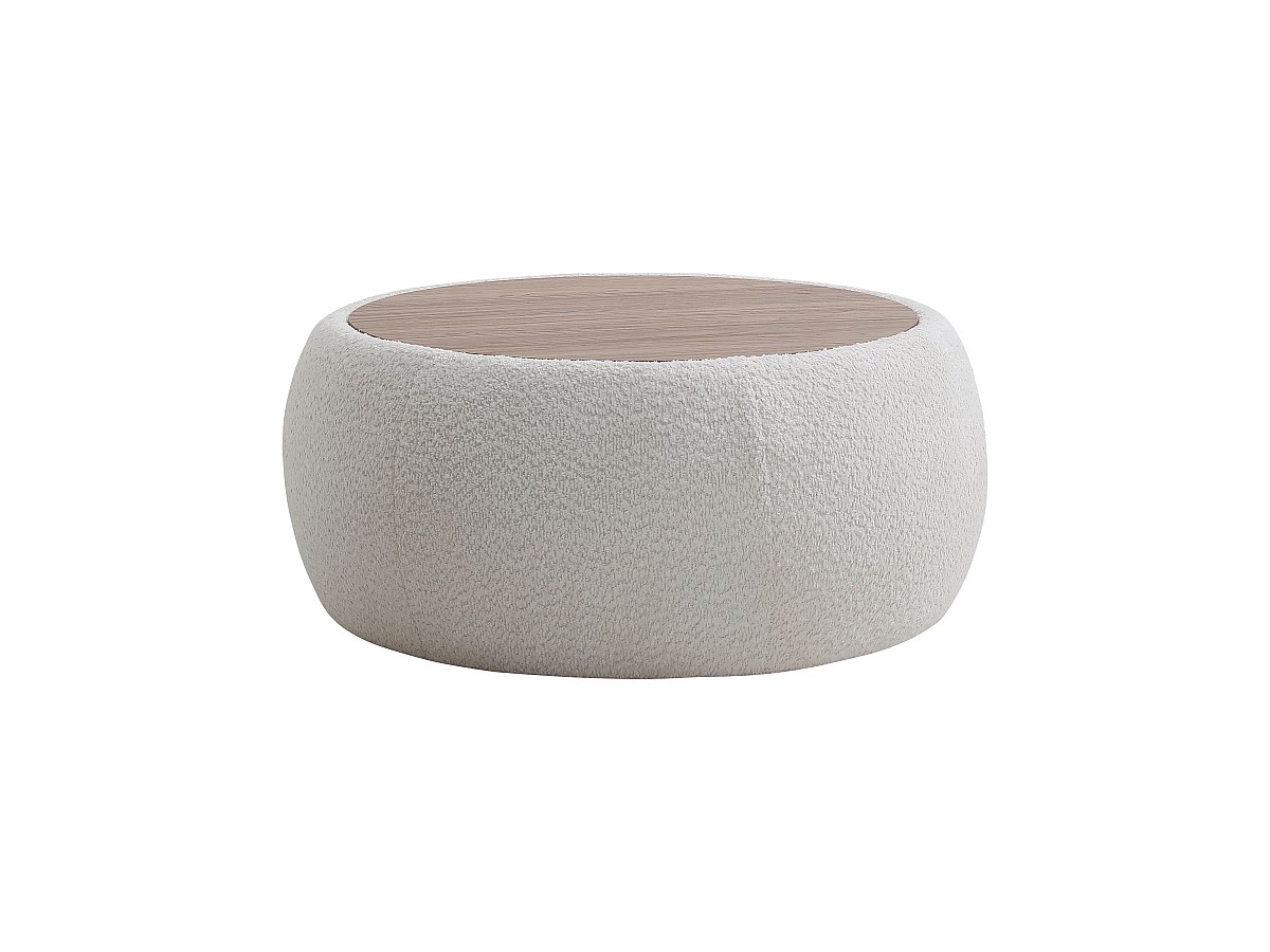 Couchtisch - Mit Stauraum und Bouclé-Stoff + MDF - Weiß - SORIELI günstig online kaufen