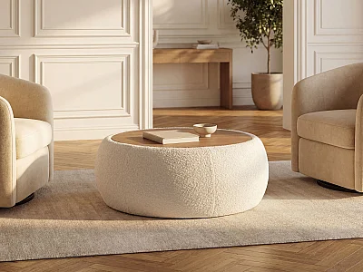 Tavolino con vano contenitore in tessuto bouclette e MDF - Bianco - - SORIELI