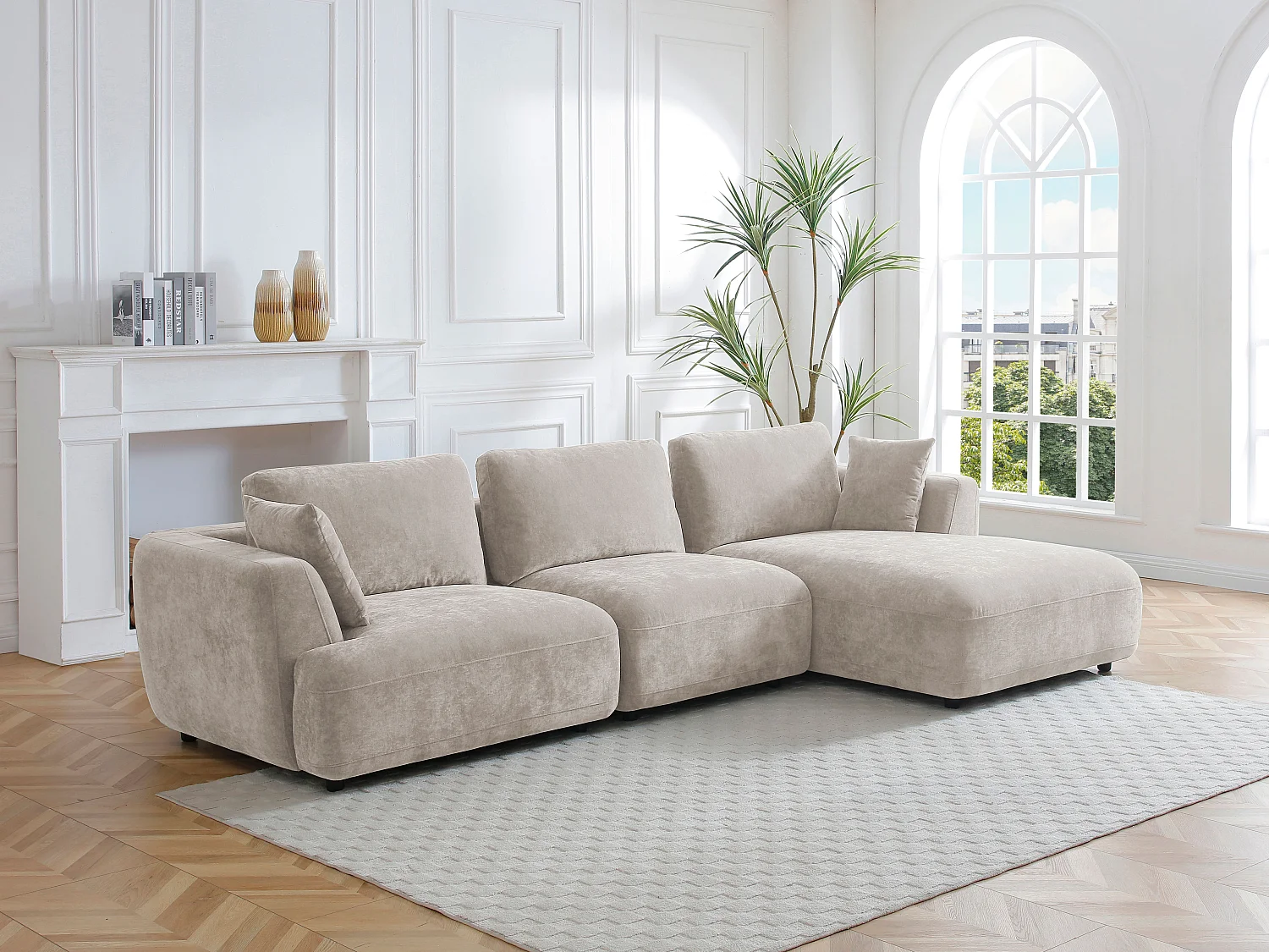 Canapé d'angle droit en tissu beige TINDRALO