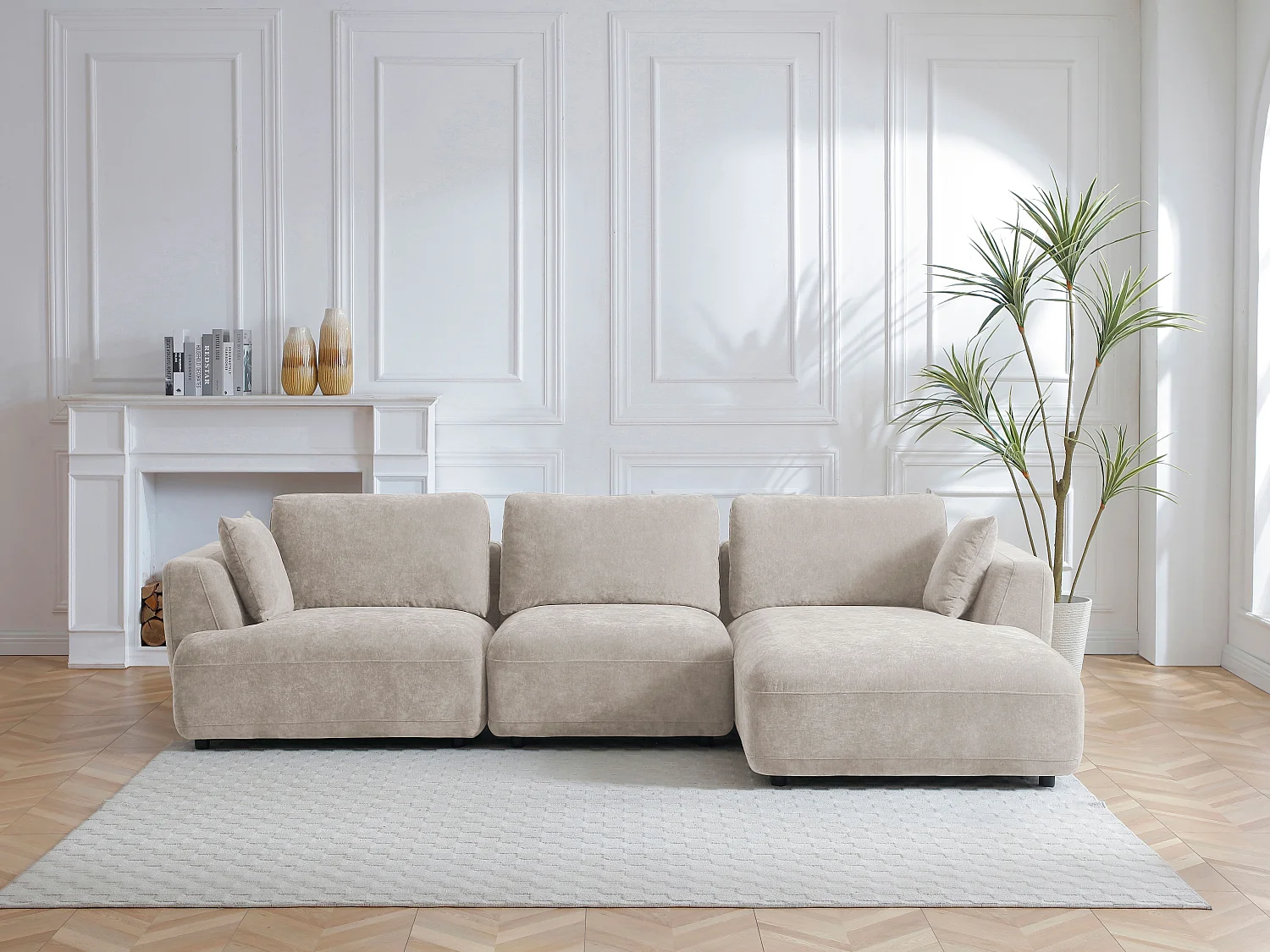 Högervänd hörnsoffa i beige tyg TINDRALO