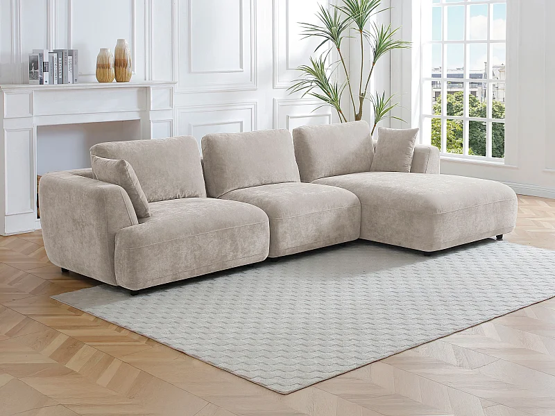 Divano angolare destro in tessuto beige TINDRALO