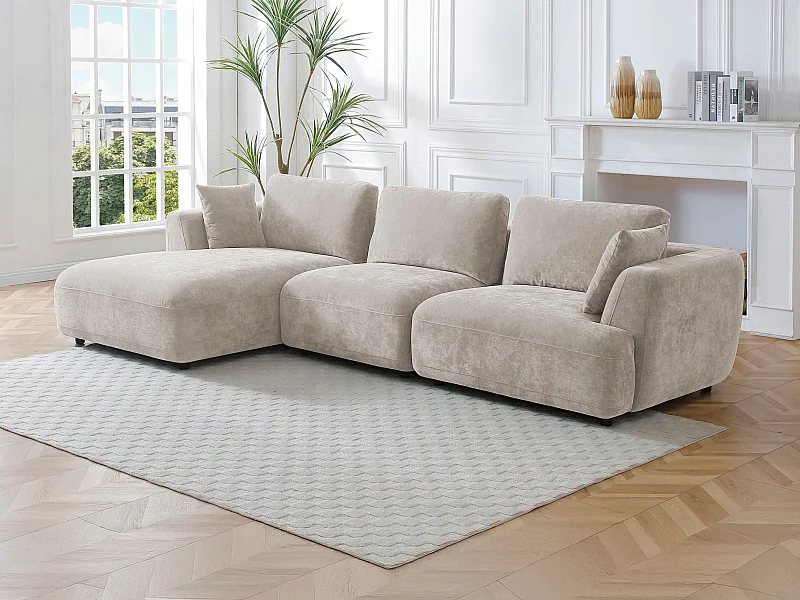 Zitbank met hoek links van beige stof  - TINDRALO