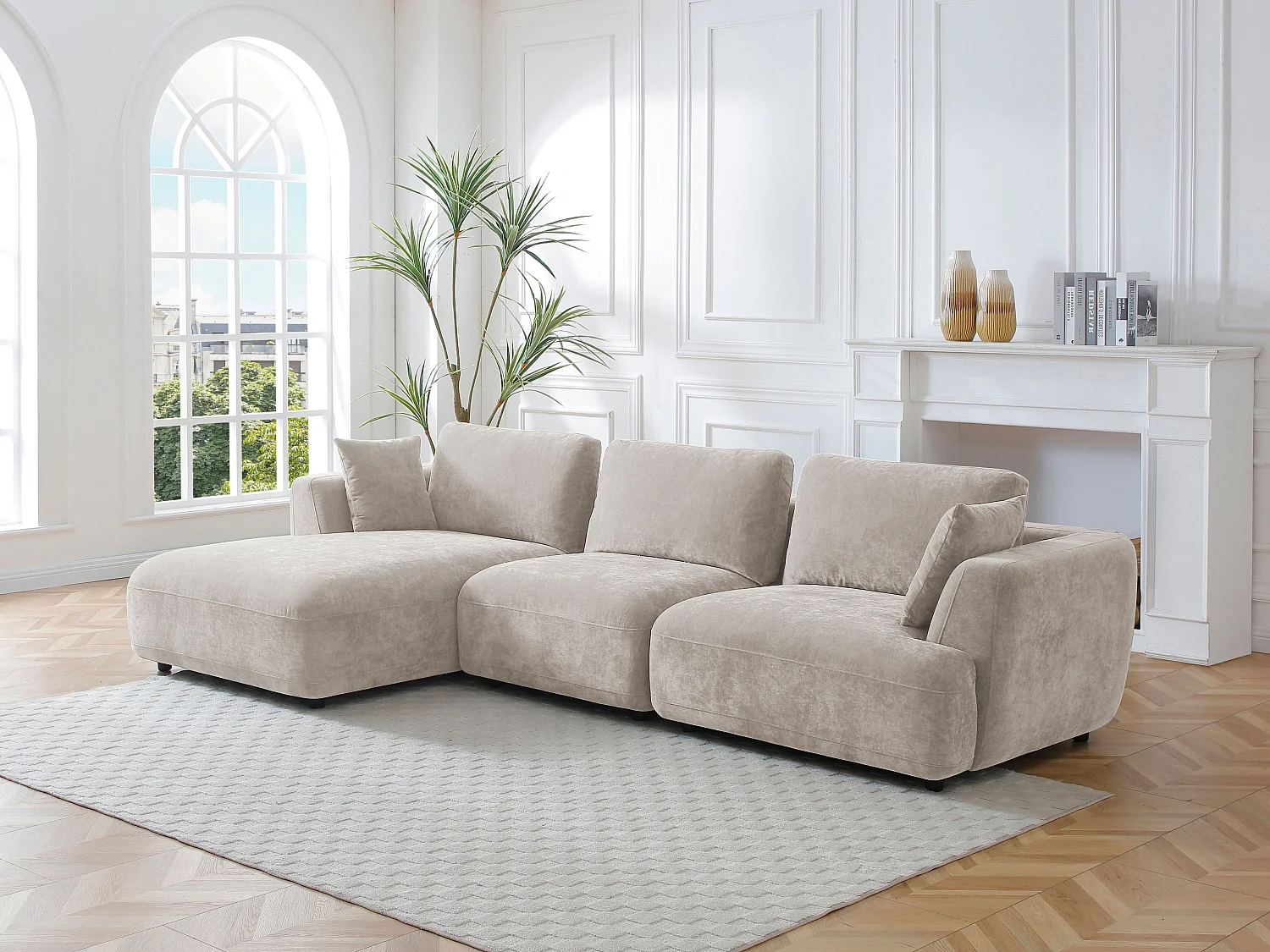 Canapé d'angle gauche en tissu beige TINDRALO