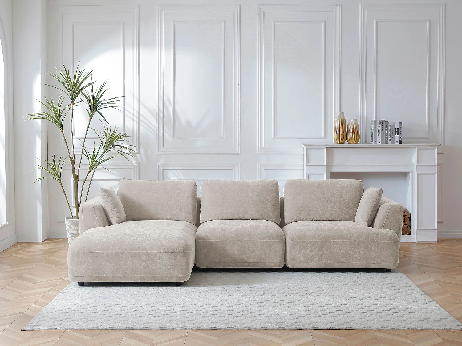 Vänstervänd soffa i beige tyg TINDRALO