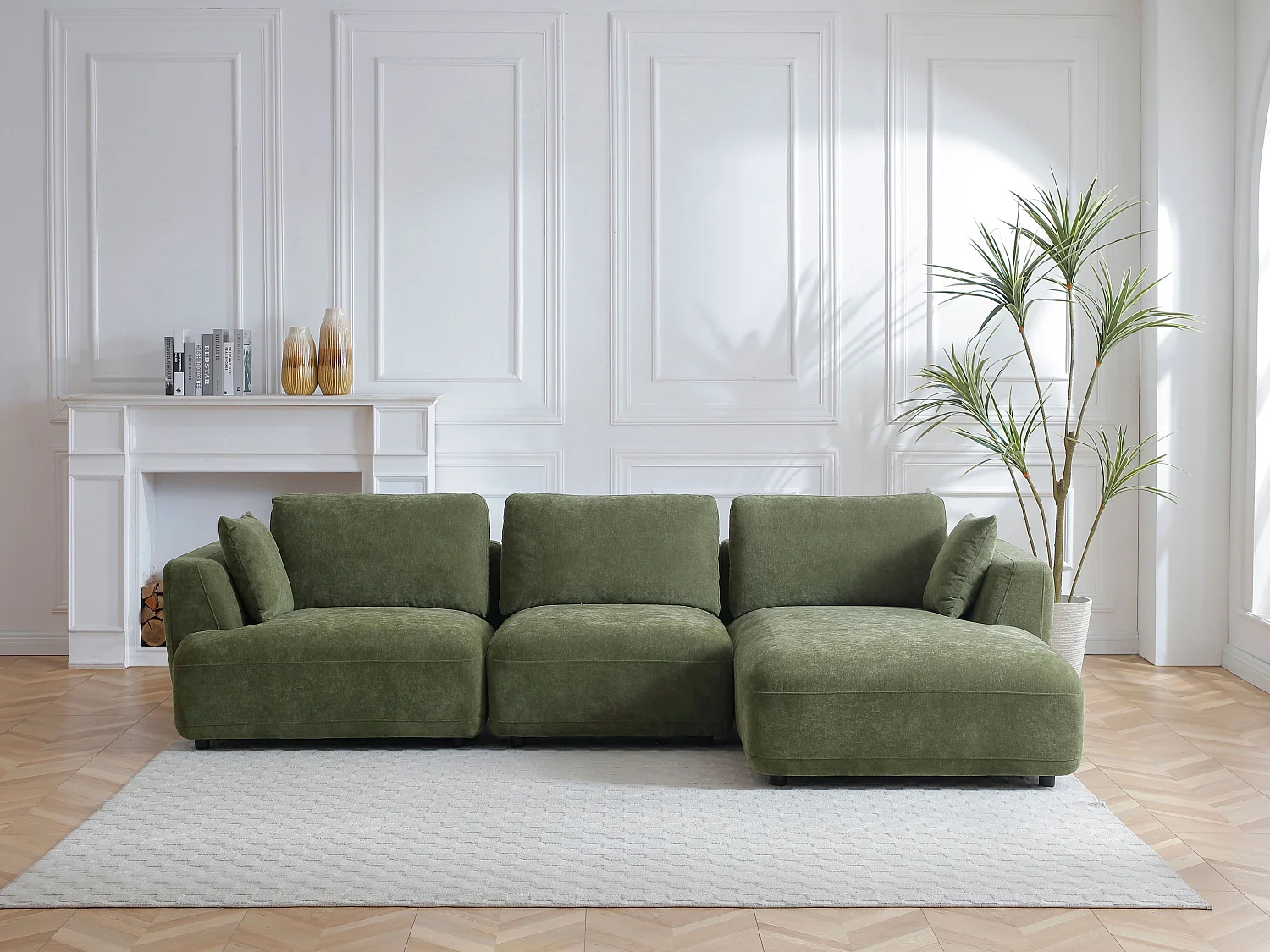 Canapé d'angle droit en tissu vert TINDRALO