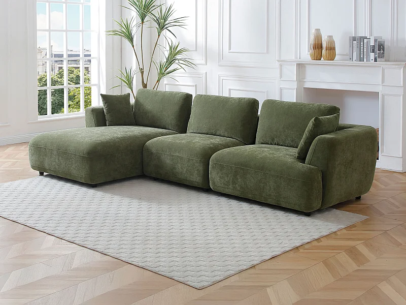 Canapé d'angle gauche en tissu vert TINDRALO