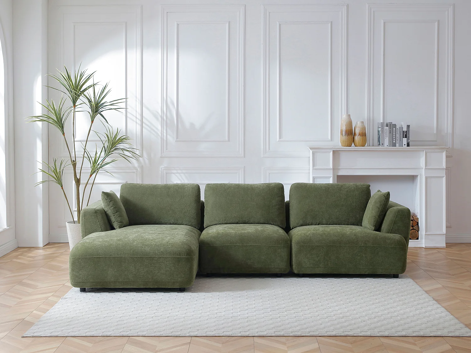 Canapé d'angle gauche en tissu vert TINDRALO