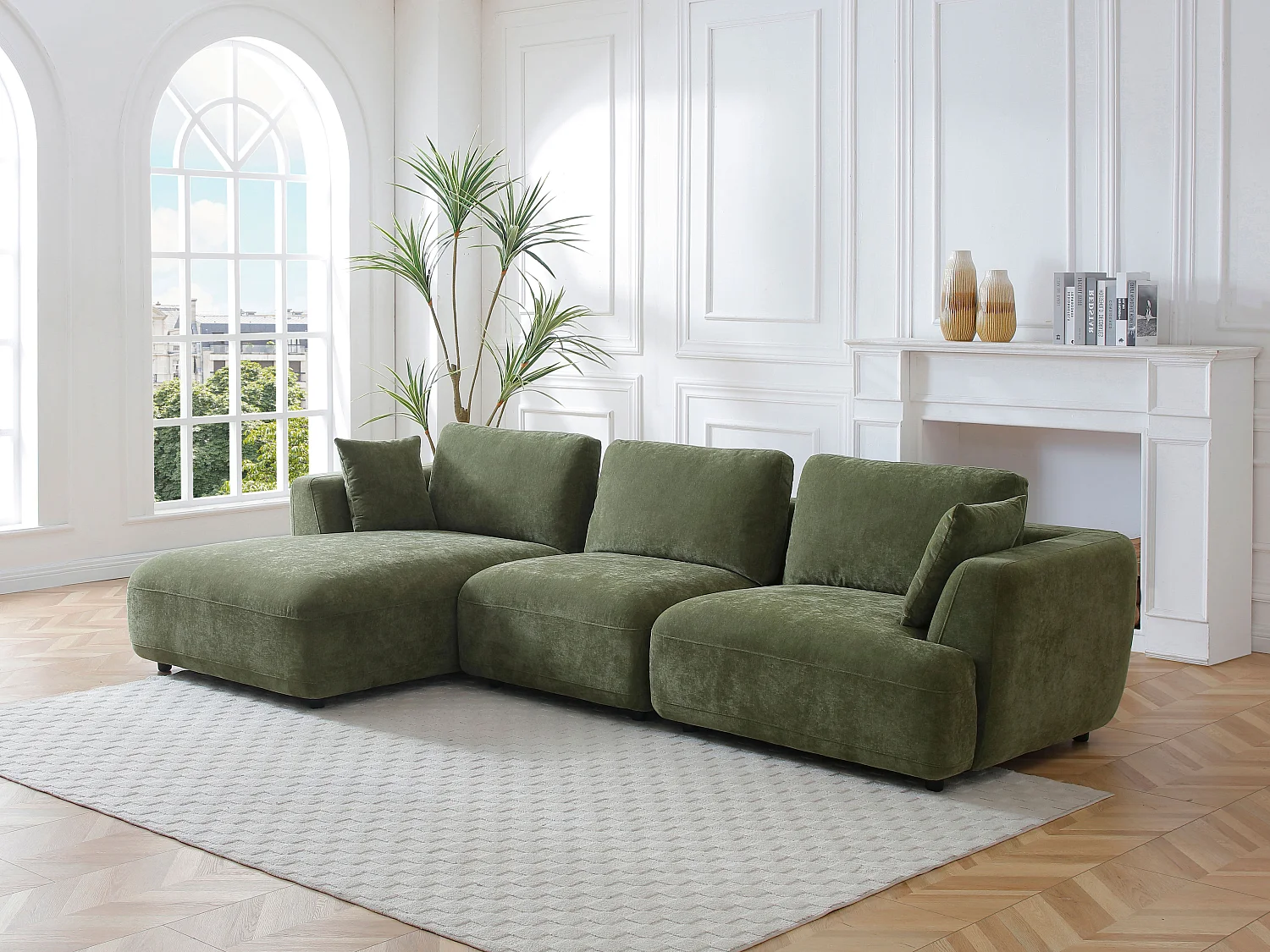 Canapé d'angle gauche en tissu vert TINDRALO