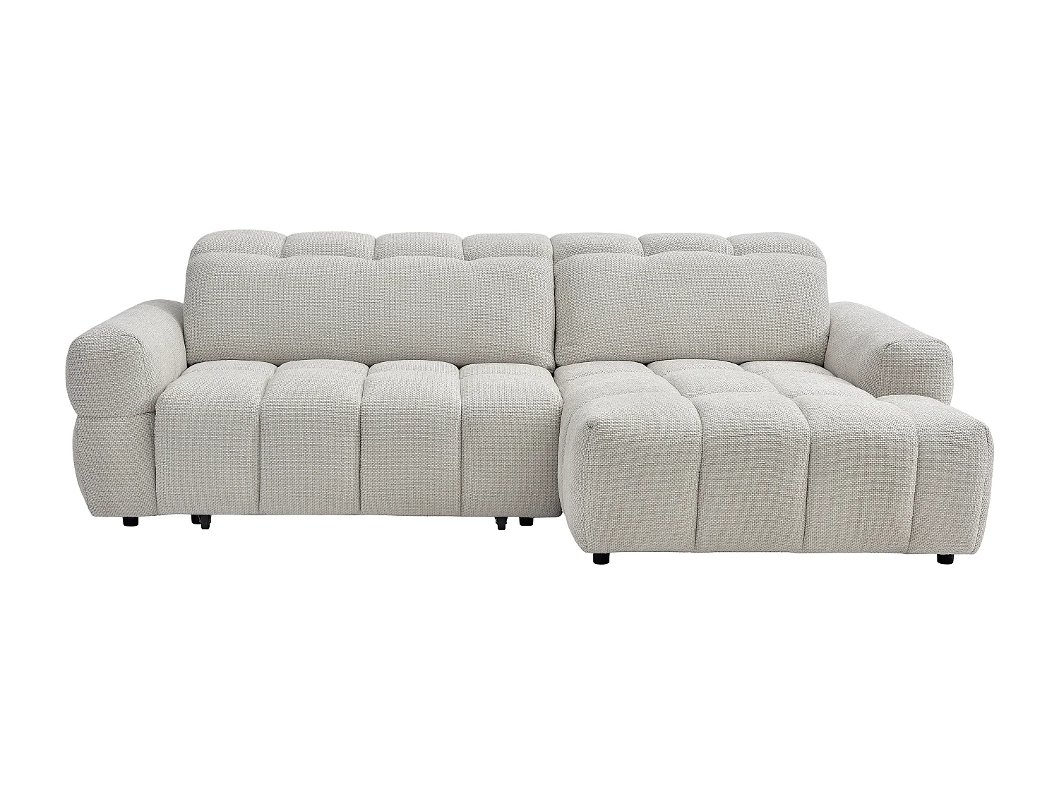 Canapé d'angle droit relax avec assise coulissante électrique en tissu beige CARIALA