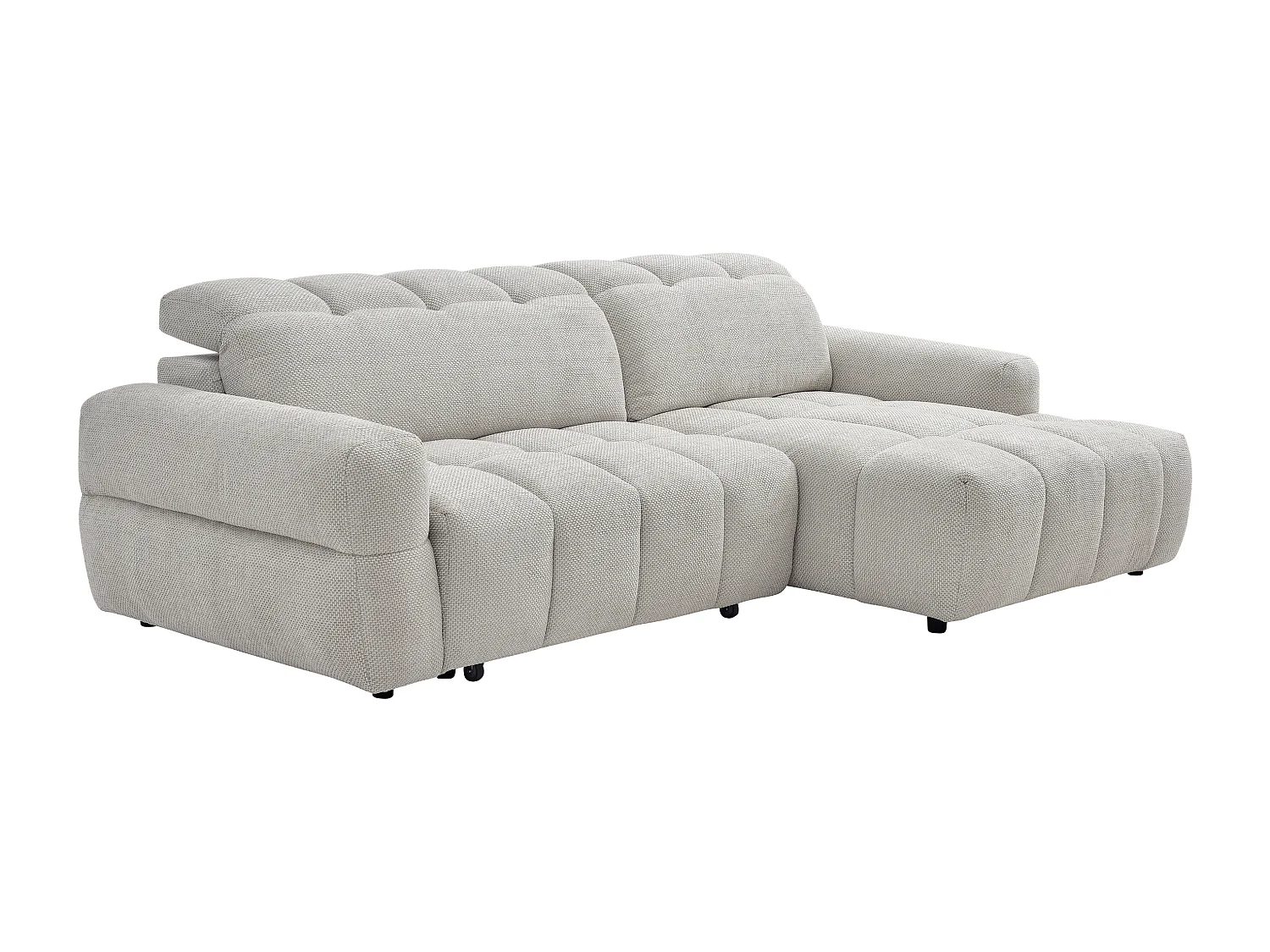 Canapé d'angle droit relax avec assise coulissante électrique en tissu beige CARIALA