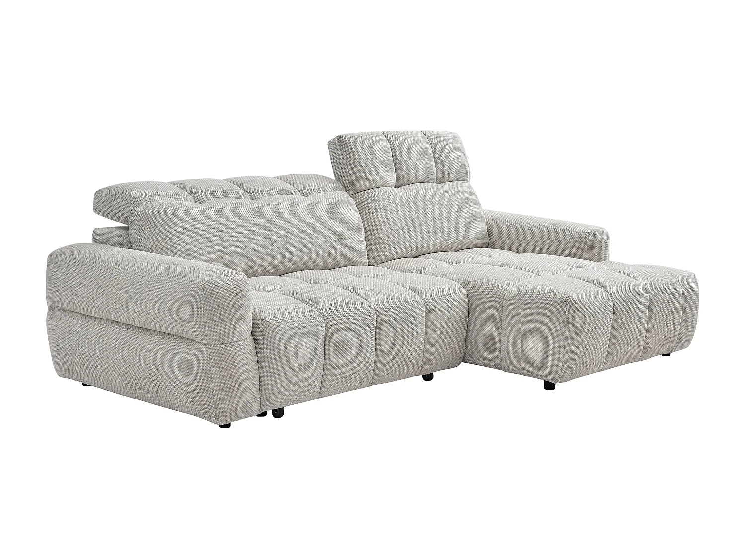 Canapé d'angle droit relax avec assise coulissante électrique en tissu beige CARIALA