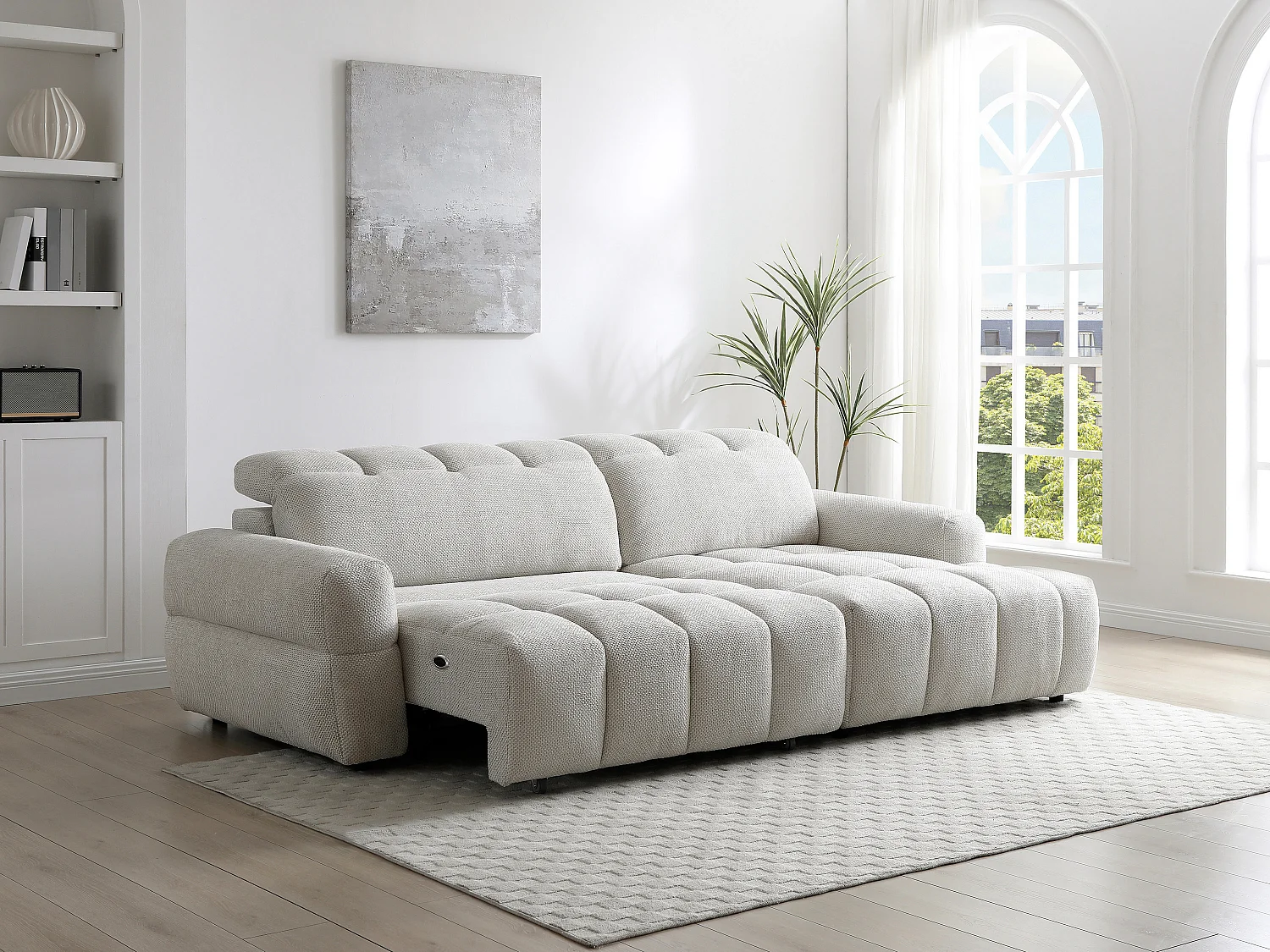 Ecksofa rechts Relax mit elektrisch verschiebbarer Sitzfläche – Stoff Beige – CARIALA