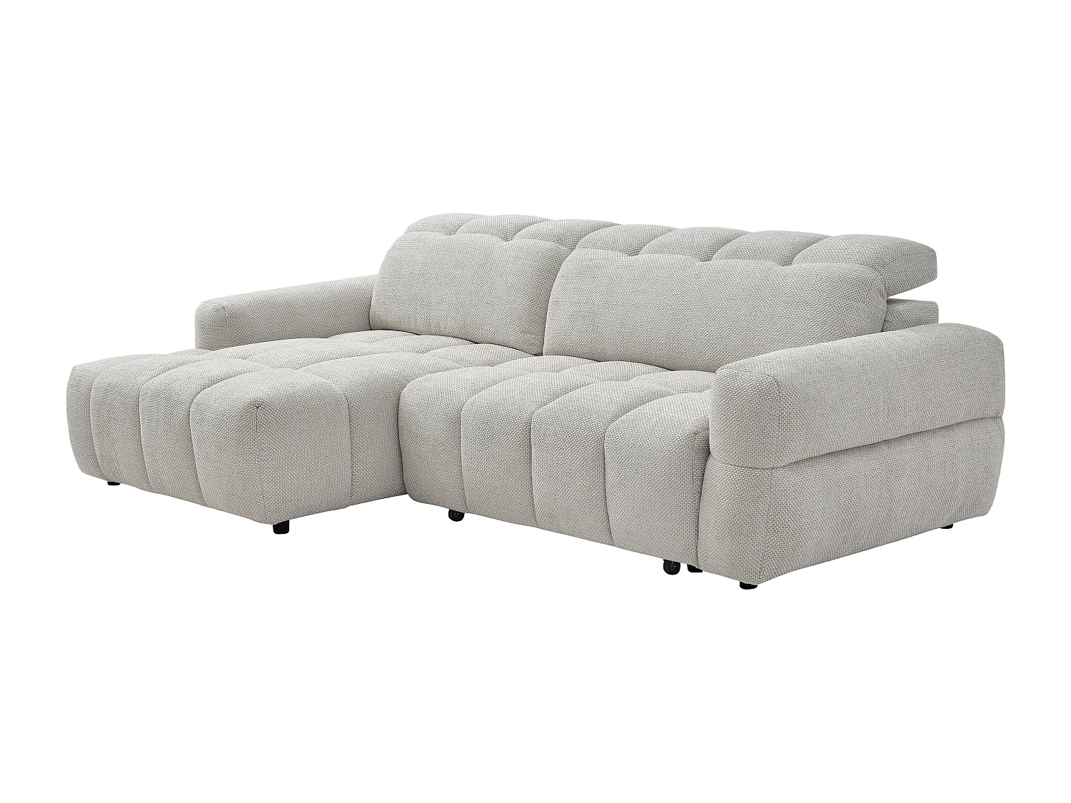 Canapé d'angle gauche relax avec assise coulissante électrique en tissu beige CARIALA