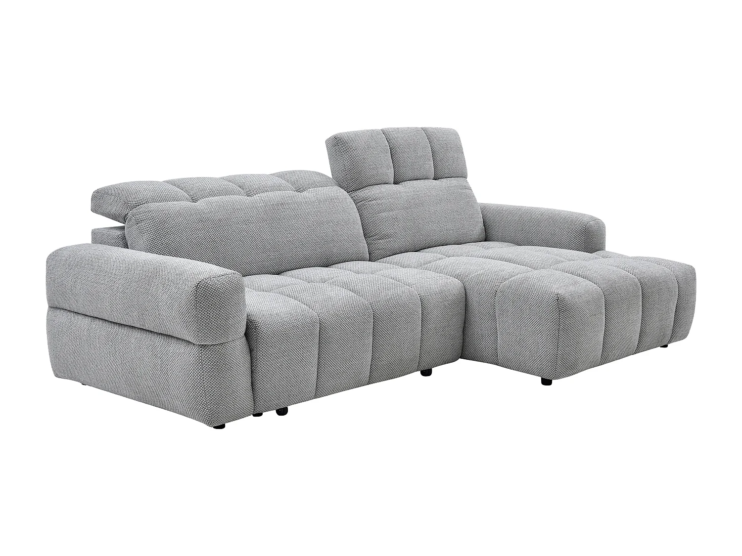 Canapé d'angle droit relax avec assise coulissante électrique en tissu gris CARIALA