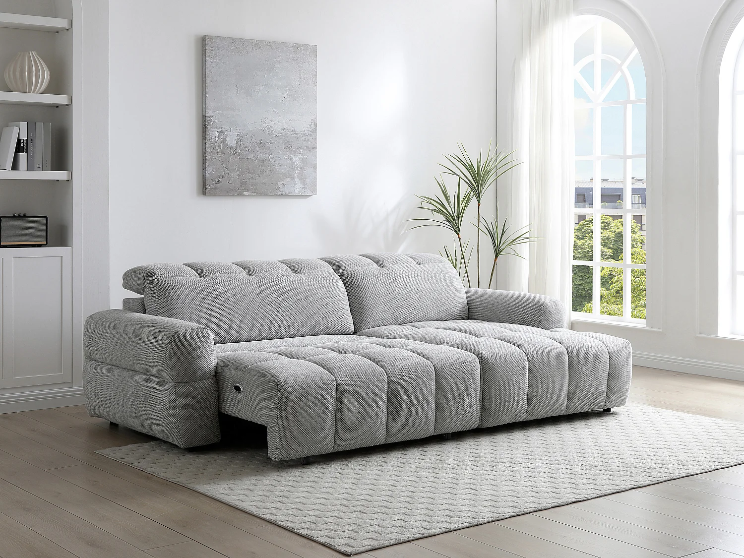 Ecksofa rechts Relax mit elektrisch verschiebbarer Sitzfläche – Stoff Grau – CARIALA