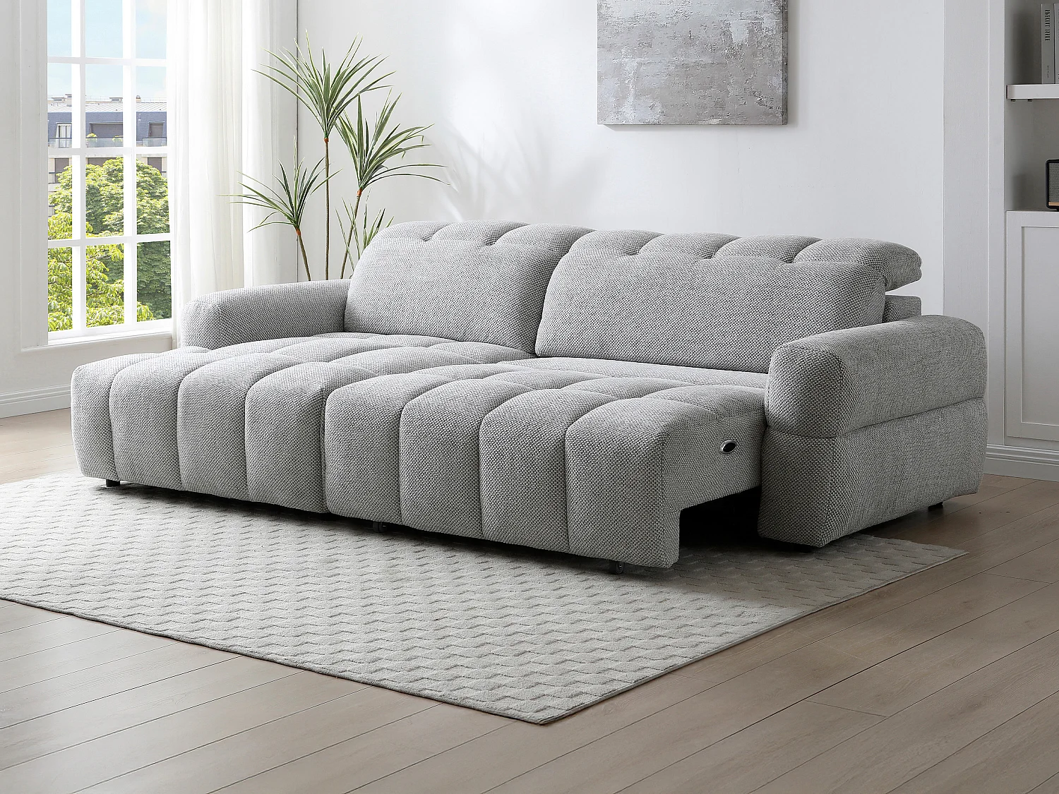 Canapé d'angle gauche relax avec assise coulissante électrique en tissu gris CARIALA