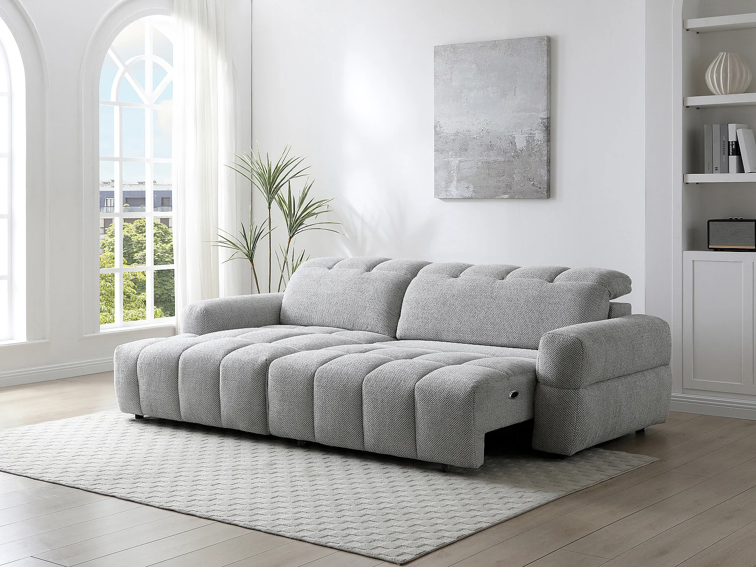 Ecksofa links Relax mit elektrisch verschiebbarer Sitzfläche – Stoff Grau – CARIALA