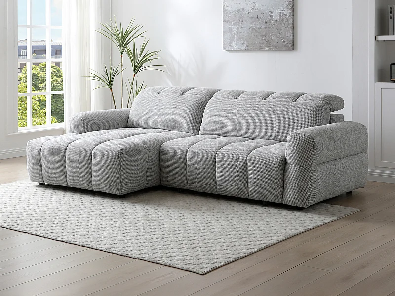 Canapé d'angle gauche relax avec assise coulissante électrique en tissu gris CARIALA