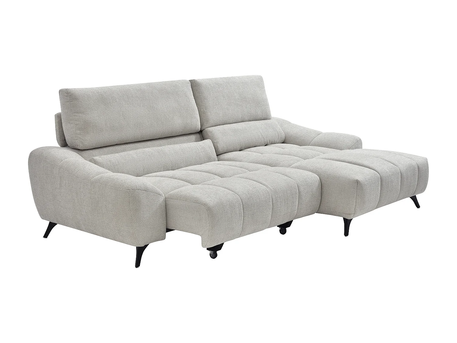 Canapé d'angle droit relax avec assise coulissante en tissu beige ELOSIA