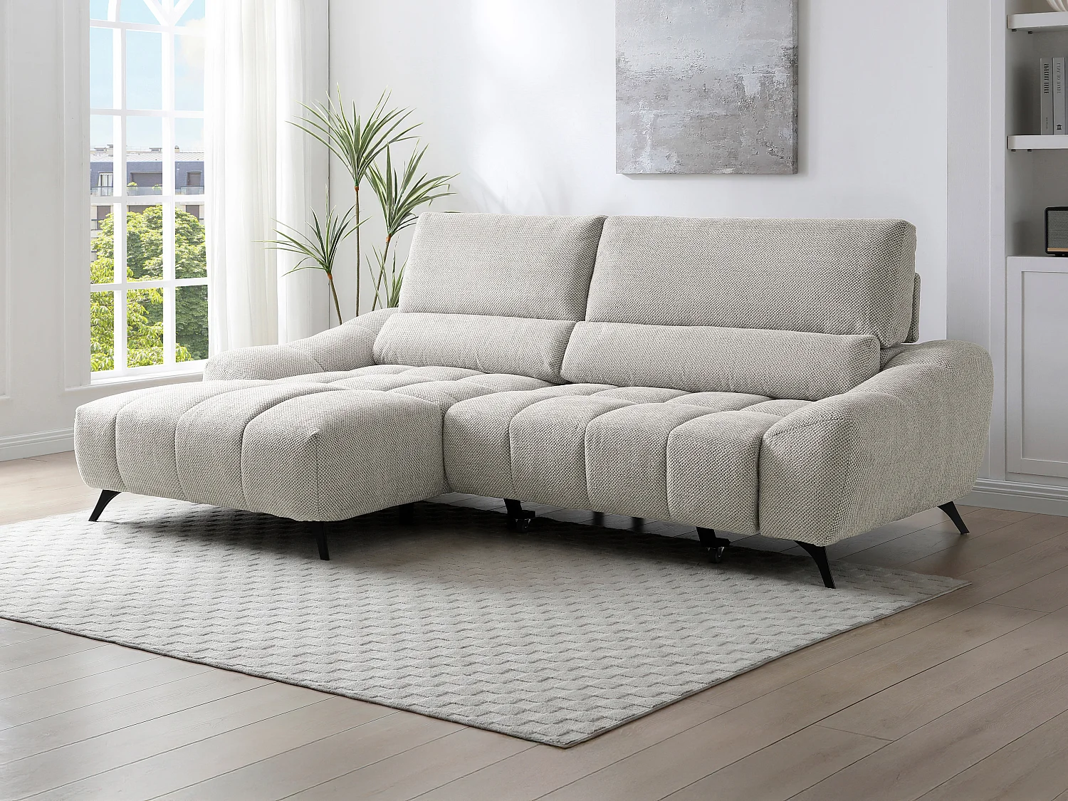 Canapé d'angle gauche relax avec assise coulissante en tissu beige ELOSIA
