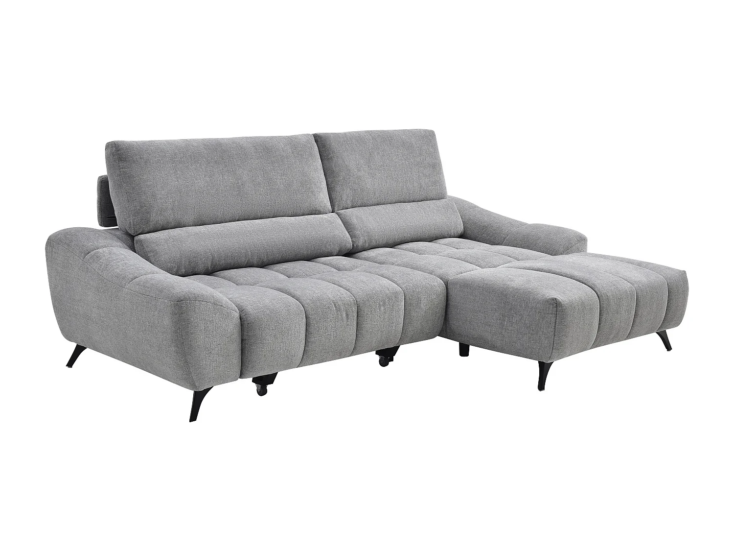 Canapé d'angle droit relax avec assise coulissante en tissu gris ELOSIA