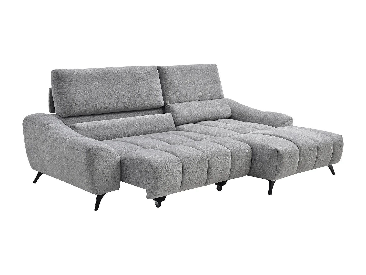 Canapé d'angle droit relax avec assise coulissante en tissu gris ELOSIA