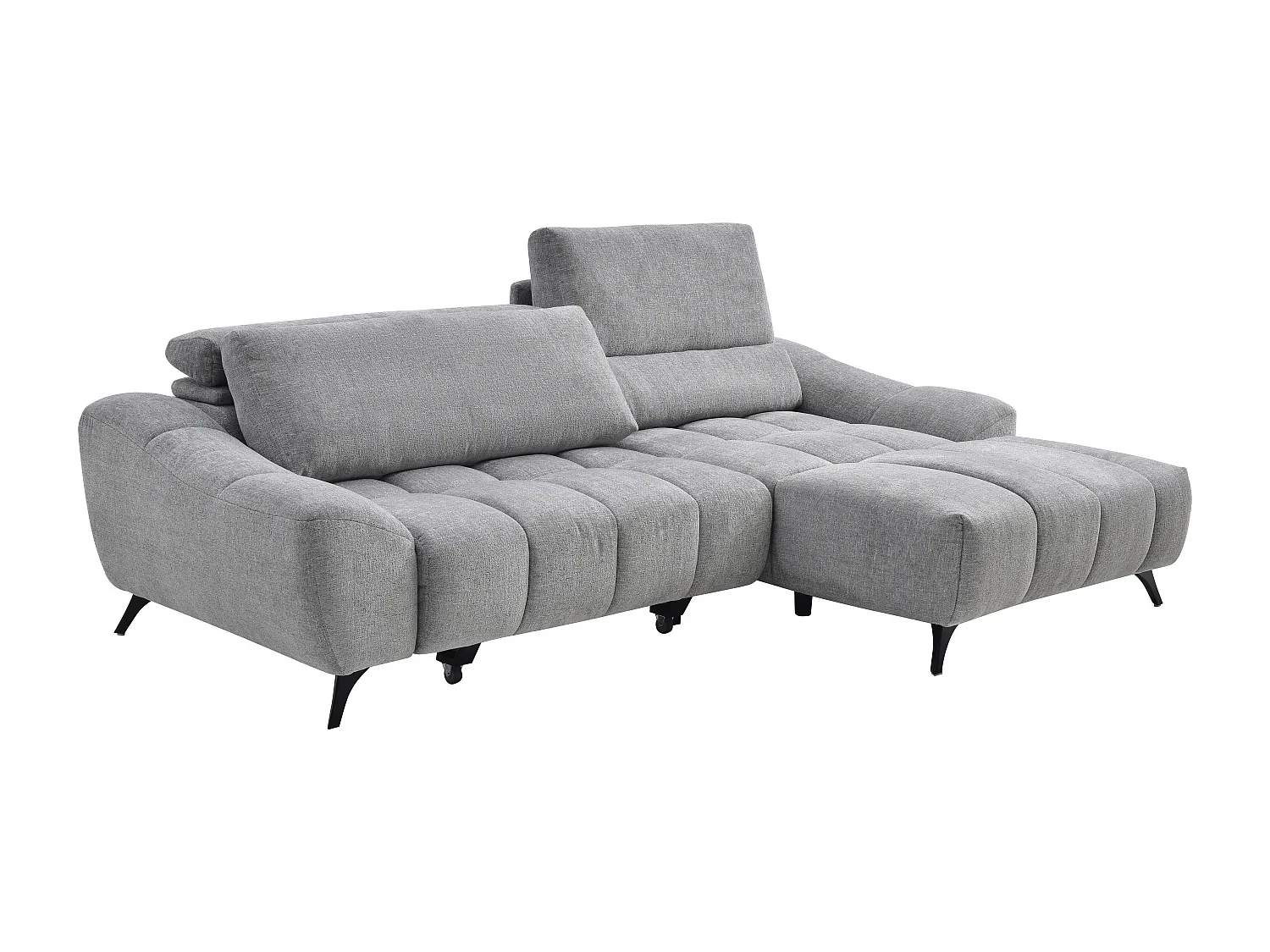 Canapé d'angle droit relax avec assise coulissante en tissu gris ELOSIA