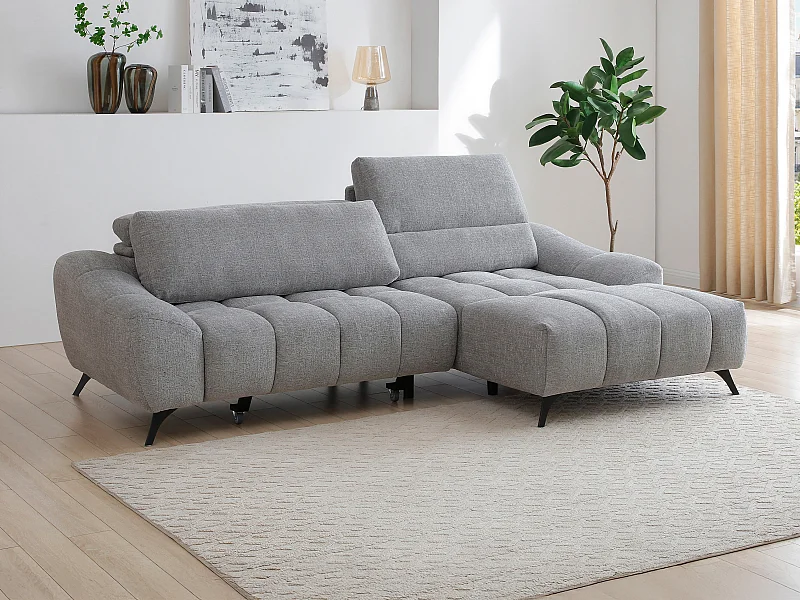 Canapé d'angle droit relax avec assise coulissante en tissu gris ELOSIA