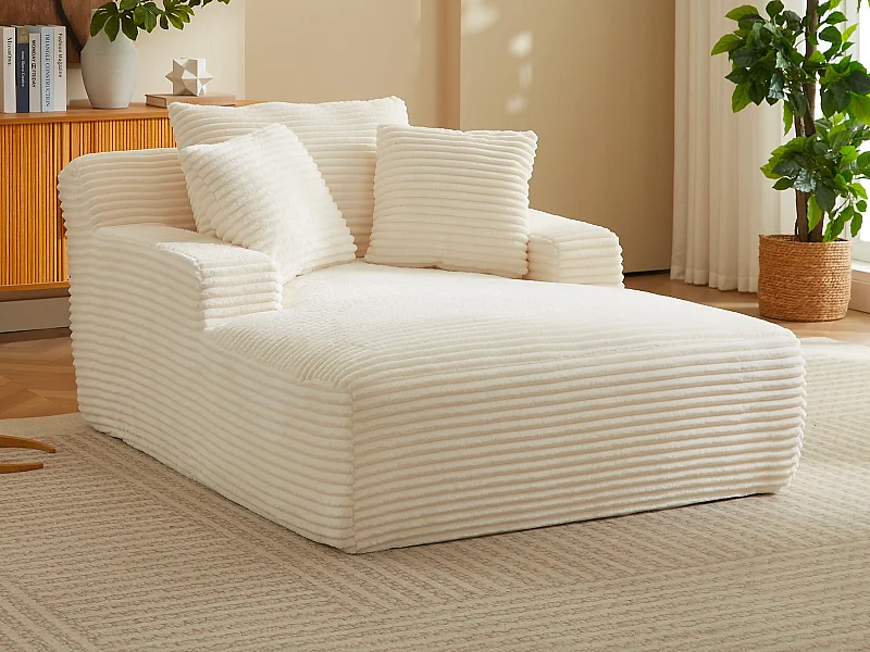 Chaise-longue em veludo canelado grosso, bege DONILIA