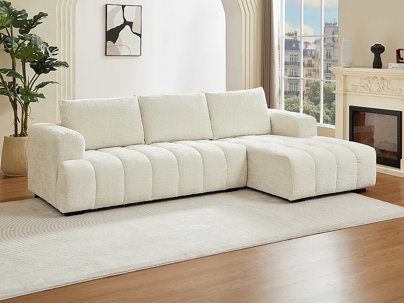 Rechterhoekbank in beige gestructureerde stof - BENOLA