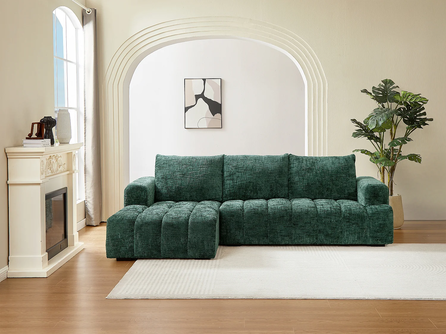 Canapé d'angle gauche en tissu texturé vert BENOLA