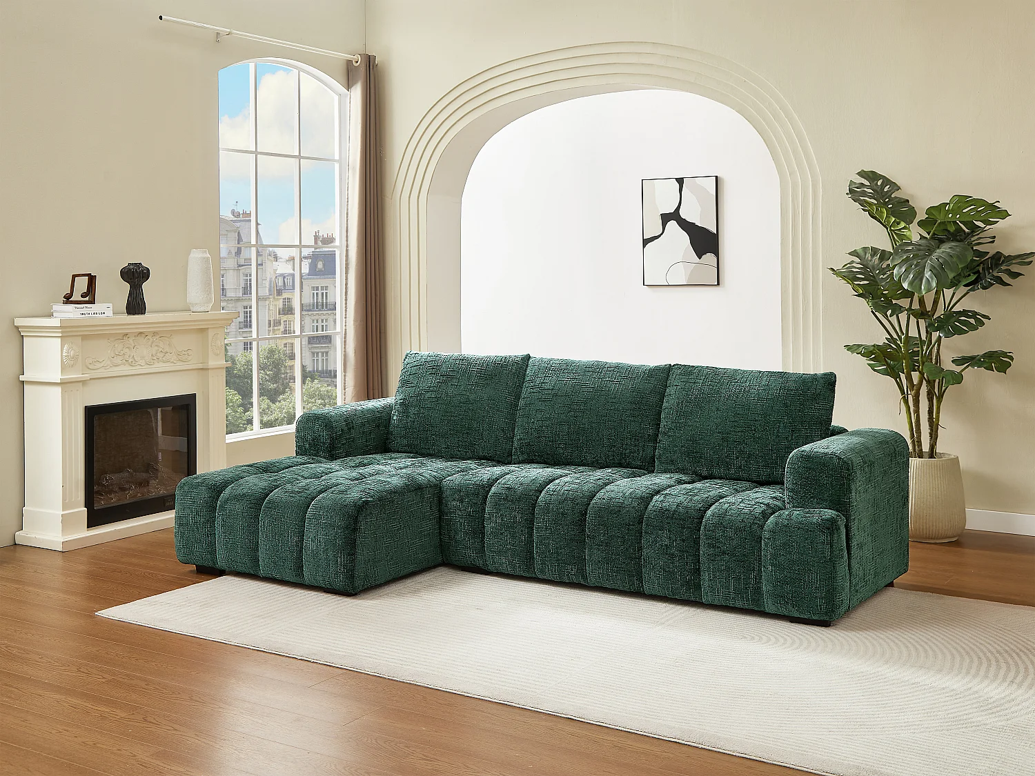 Canapé d'angle gauche en tissu texturé vert BENOLA