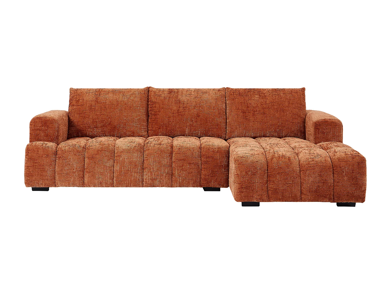 Canapé d'angle droit en tissu texturé terracotta BENOLA