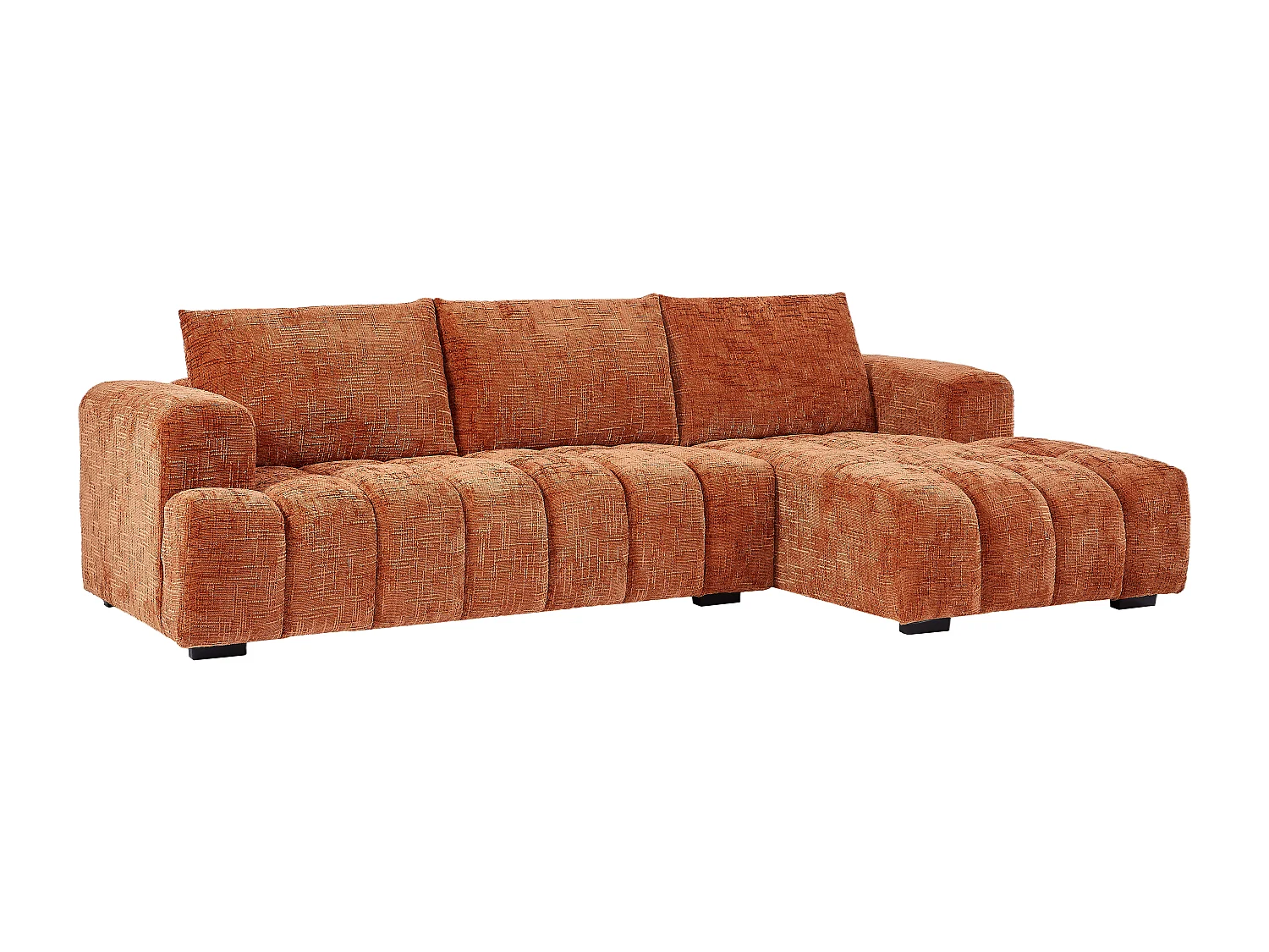 Canapé d'angle droit en tissu texturé terracotta BENOLA